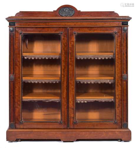 A Victorian mahogany and ebony banded low bookcase:,