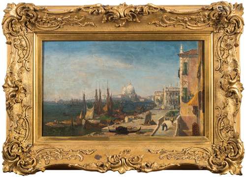 British School 19th Century- Venetian scene, The Grand Canal,:- oil on canvas 24 x 40.5cm.