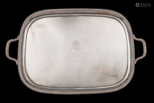 A large George V silver serving tray, maker Harrison Brothers & Howson, Sheffield,