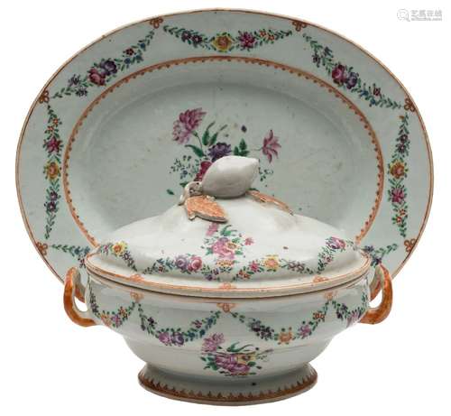 A Chinese export famille rose tureen,