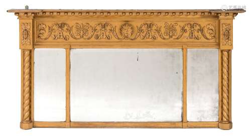 A Regency later gilt decorated landscape overmantel mirror:,