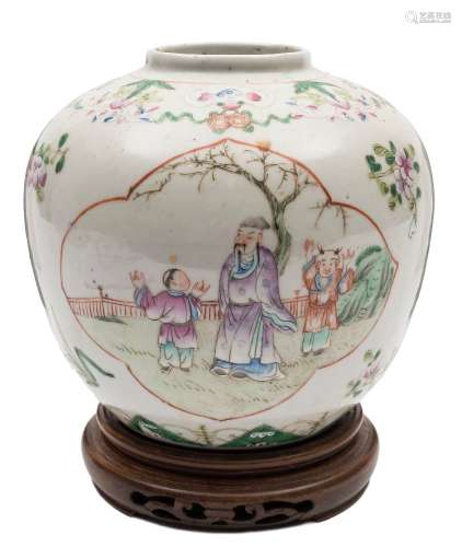 A Chinese famille rose ginger jar and a similar jug: both 19th century,