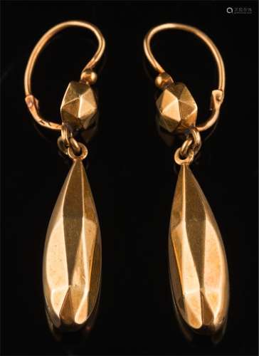 A pair of Victorian faceted gold coloured, drop earrings.