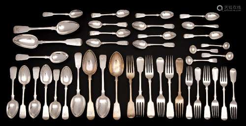 A Victorian provincial silver matched fiddle pattern flatware service, Exeter,