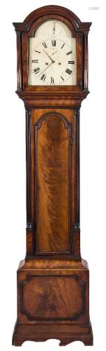 A Georgian mahogany longcase clock: the eight-day duration movement striking the hours on a bell,