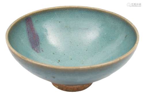 A Chinese Junyao purple-splashed bowl: of conical form and covered with a thick mottled creamy-blue
