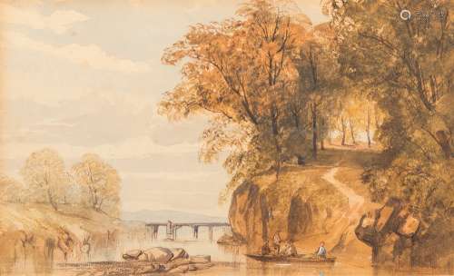 James Baker Pyne [1800-1870]- A ferry crossing; River landscape,:- two,