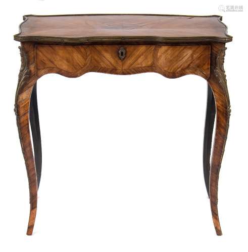 An early 19th Century French kingwood, crossbanded and gilt metal mounted side table:,