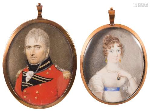 English School circa 1800- A miniature portrait of an army officer,