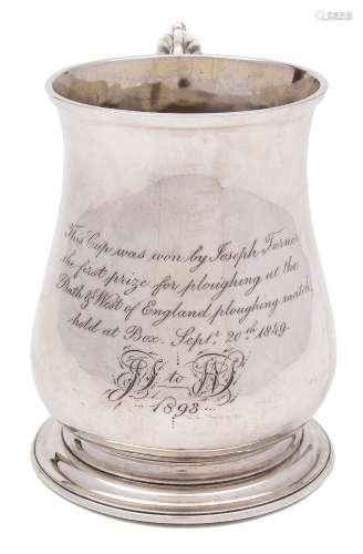 A George III silver mug, maker's mark worn, London, 1783: later inscribed,