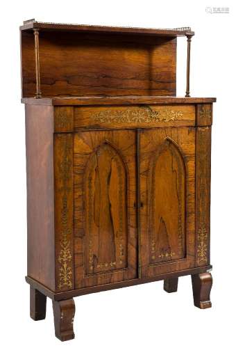 A Regency rosewood and brass inlaid chiffonier:, of small size,