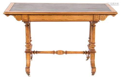 A Victorian maplewood and satinwood banded writing table:,