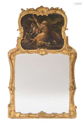 A 19th Century carved giltwood and gesso pier mirror in the Rococo taste:,