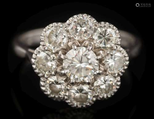 A diamond nine-stone 'flower head',