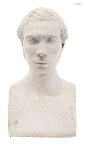 A 19th century carved white marble bust of a gentleman: unsigned, 49cm high.