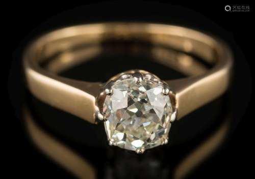 A diamond solitaire ring: the oval old brilliant-cut diamond approximately 6.3mm long x 5.