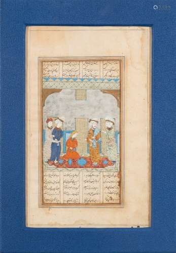 A Mughal School double sided glazed illuminated picture: depicting the presentation of a courtier,