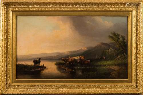 Leslie Smythe [19th Century]- Sunset over an upland lake,