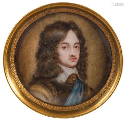 After Adriaen Hanneman [18/19th Century]- A miniature portrait of Charles II, head and shoulders,