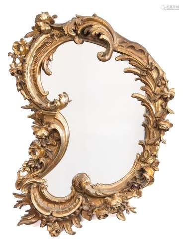 A 19th Century carved giltwood and gesso mirror:, in the Rococo taste,