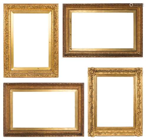 A pair of large Victorian rectangular gilt picture frames,:- with slips, apertures each 96 x 56cm,