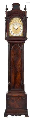 A London style mahogany longcase clock: having an eight-day duration movement with a half-dead beat