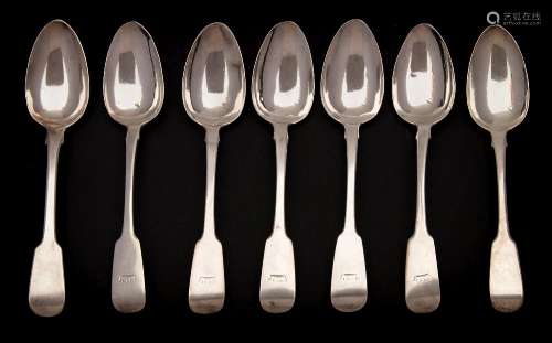 A set of five George IV Irish silver Fiddle pattern dessert spoons, maker Samuel Neville, Dublin,