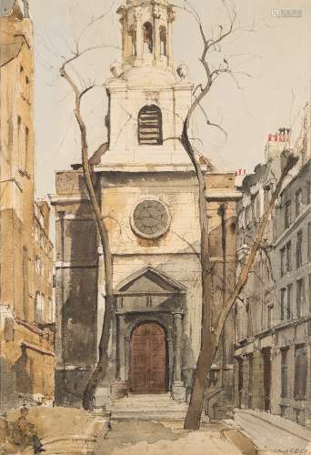 * Denys George Wells [1881-1973]- London Wall,:- signed and dated '56 bottom right watercolour,