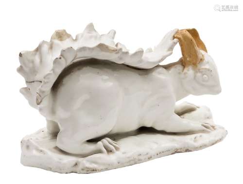 A rare Chelsea white-glazed model of a red squirrel: naturistically modelled with head turned