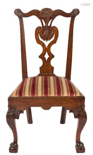 A mid 18th Century Philadelphia Chippendale design carved mahogany dining chair:,