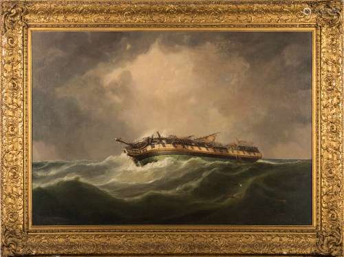 Attributed to Thomas Buttersworth [fl.1768-1842]- A wreck in stormy seas,:- oil on canvas 65 x 94cm.