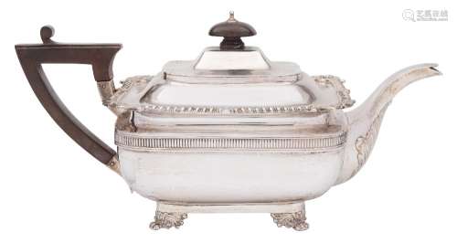 An Edward VII silver teapot, maker Thomas of New Bond Street, London, 1906: of rectangular outline,
