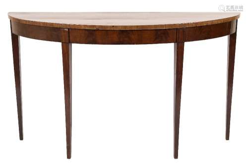 An early 19th Century mahogany demi lune pier table:, with a cedarwood top,