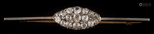 A 19th century diamond mounted bar brooch: with central marquise-shaped cluster of graduated old