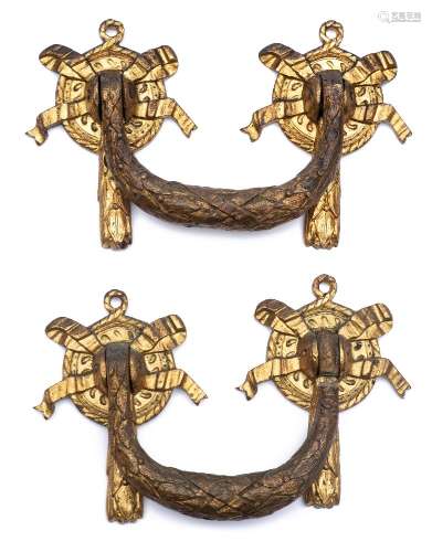 A pair of 19th century ormolu mounted handles: of tied garland design, with ribbon tied backplates.