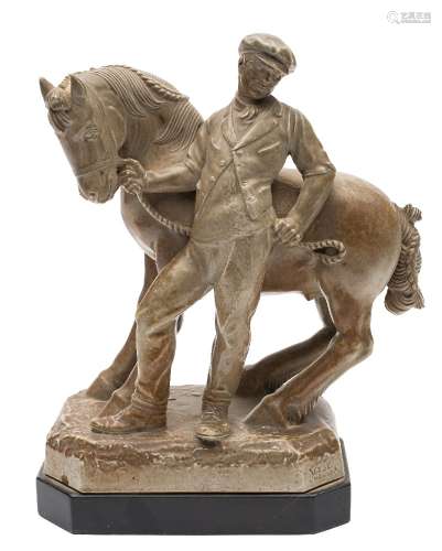 Charles Vyse, a large pottery equestrian figure 'The Horse Fair': covered in a light ash glaze,