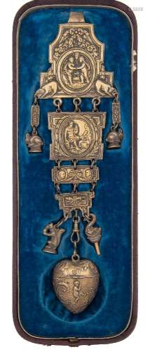 A Dutch silver gilt chatelaine: with neo-classical tapering links, with rabbit, squirrel,