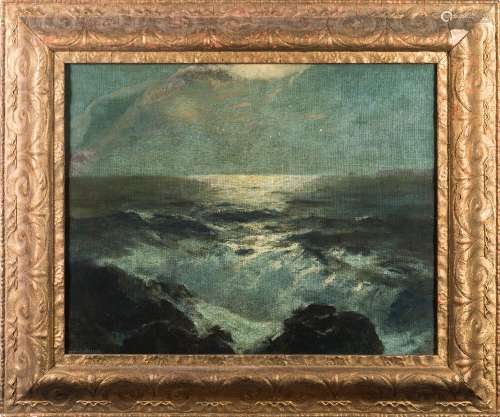 Julius Olsson [1864-1942]- Moonlit coastal scene,