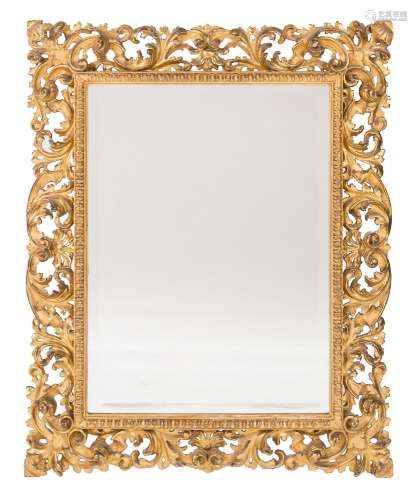 A 19th Century carved giltwood Florentine rectangular mirror:,