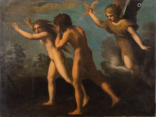 Attributed to the Flemish School [17th/18th Century]- Expulsion from the Garden of Eden:- oil on