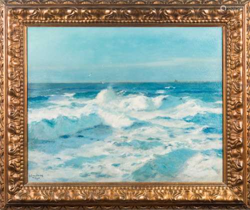 Julius Olsson [1864-1942]- Coastal waves breaking in sunlight,