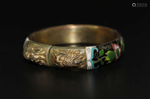 Chinese cloisonne on silver bangle.