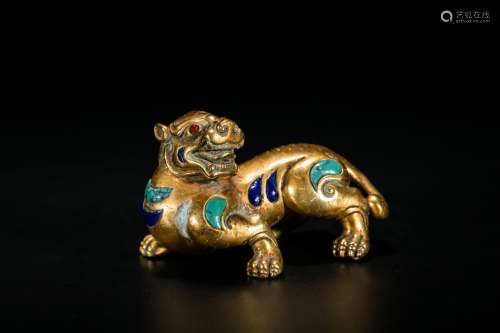 Chinese gilt bronze beast figurine.