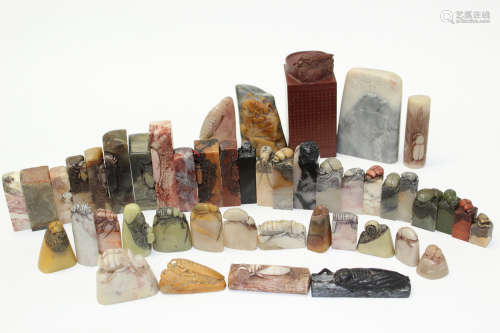 A large collection of 46 Chinese soapstone seals.