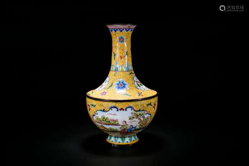 Chinese enameled brass vase. Qianlong Mark.