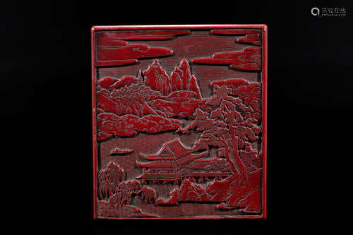 Chinese cinnabar lacquer ink stone box.