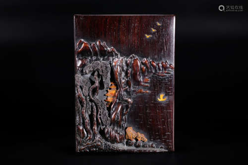 Chinese zitan wood ink stone box.