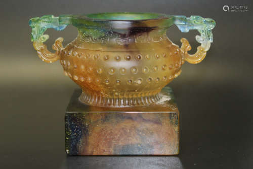 Chinese multi-color glass incense burner. By Newworkshop, numbered 135/160.