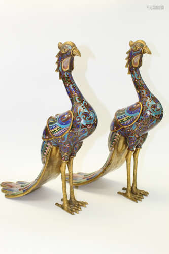 Pair of Chinese cloisonne phoenixes.