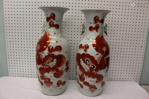 Pair of Chinese iron red decorated floor vases.